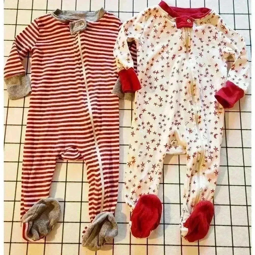 BURT‎ BEES HOLIDAY STRIPED SLEEPER BUNDLE 3-6MOS UNISEX